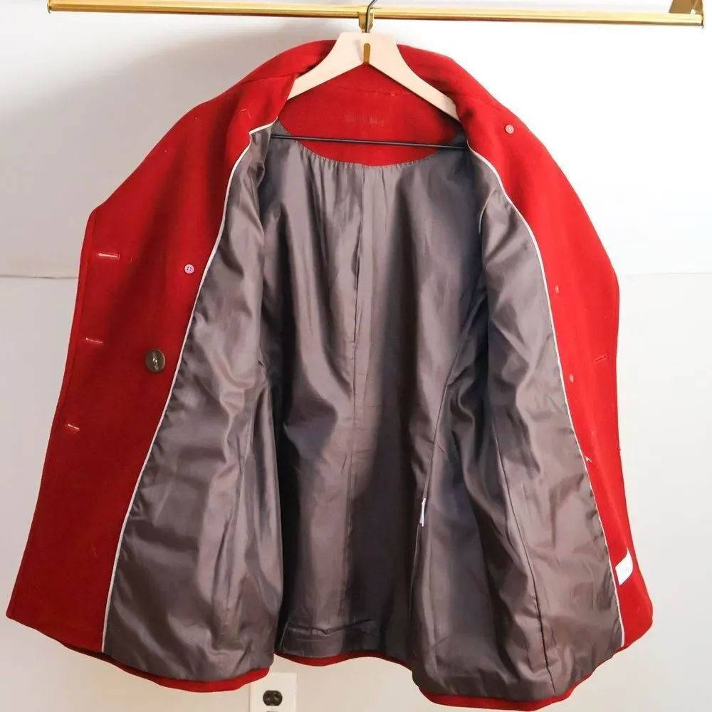 Bright red Calvin Klein women's wool double-breasted peacoat size 12 - Picture 2 of 6